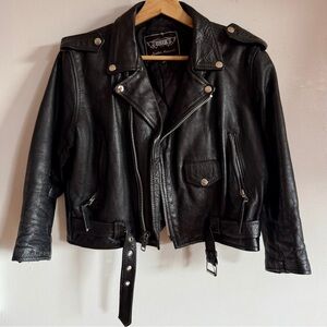 1980s Vintage Unik Genuine Leather Moto Jacket • Black • Size XXS/XS